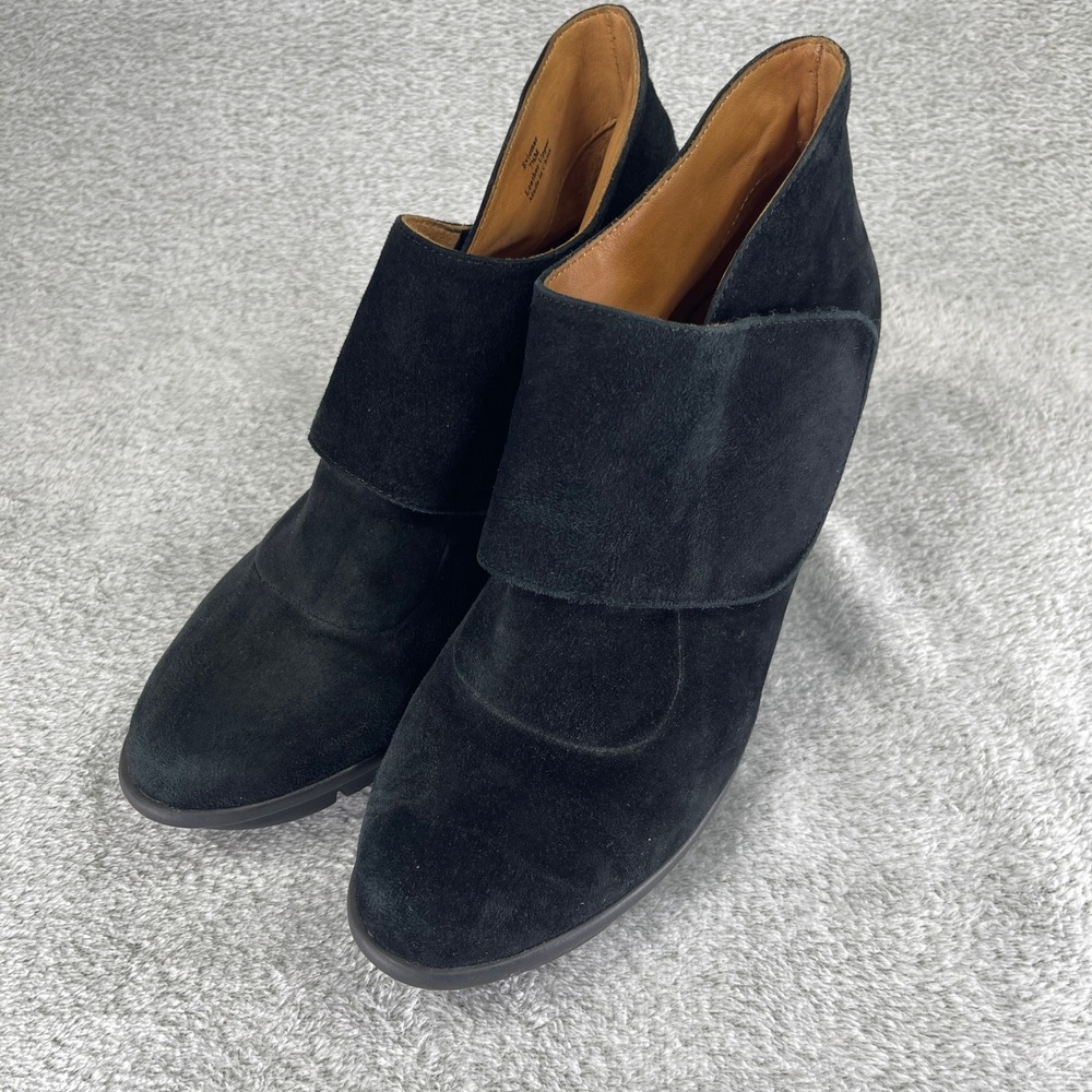 L'Amour Des Pieds Ankle Boots Women 7.5 Black Suede Elinore Foldover Block Heel